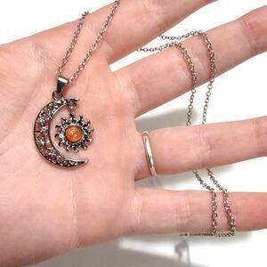 925 Silver Necklace Sun Moon orange Moonstone gemstone Valentines Birthday Gift